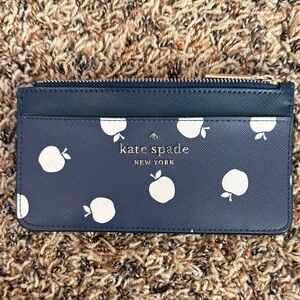 Kate Spade Blue Pouch with White Apple Design